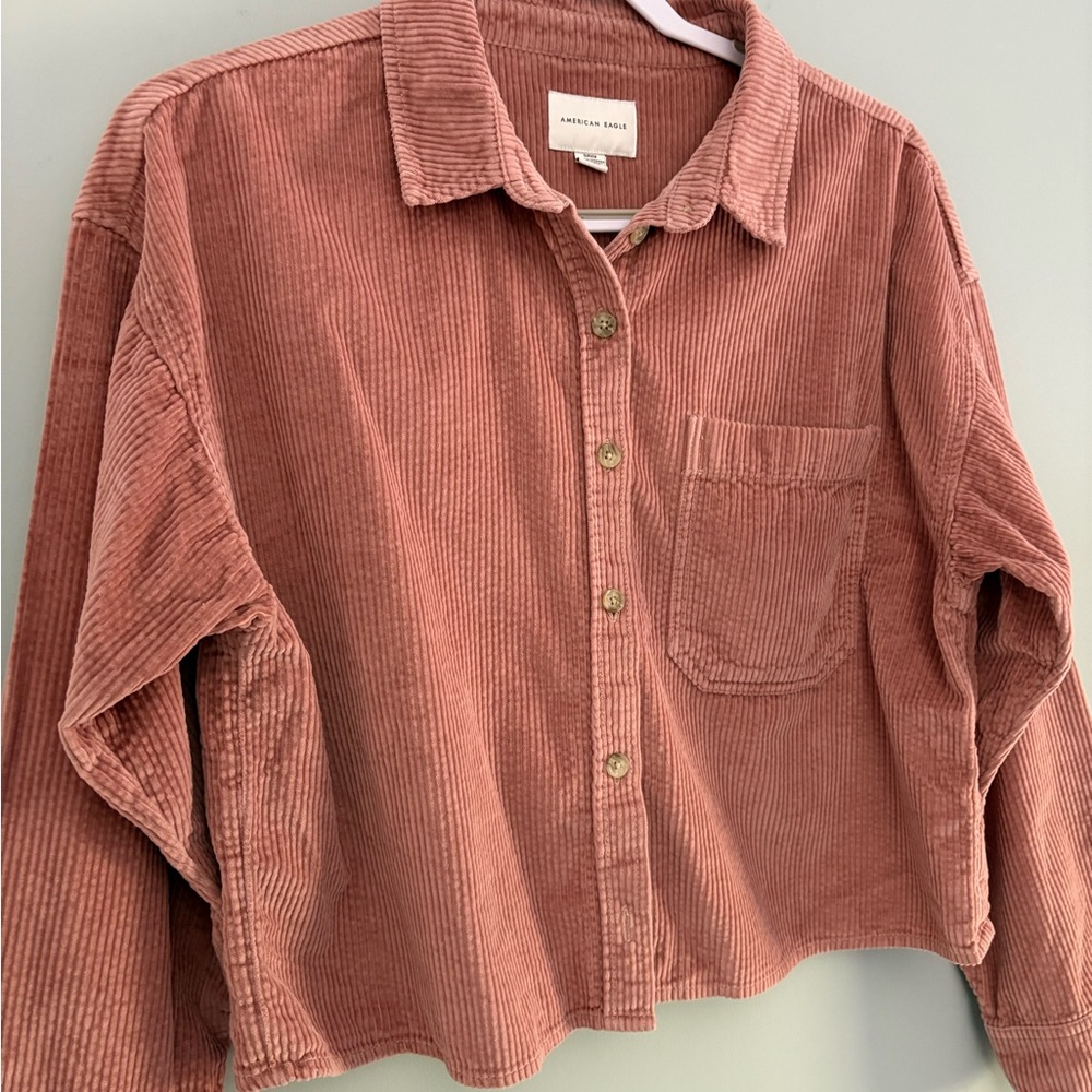 American Eagle Cropped Corduroy Button-Down Shacket Size S - Picture 6 of 10